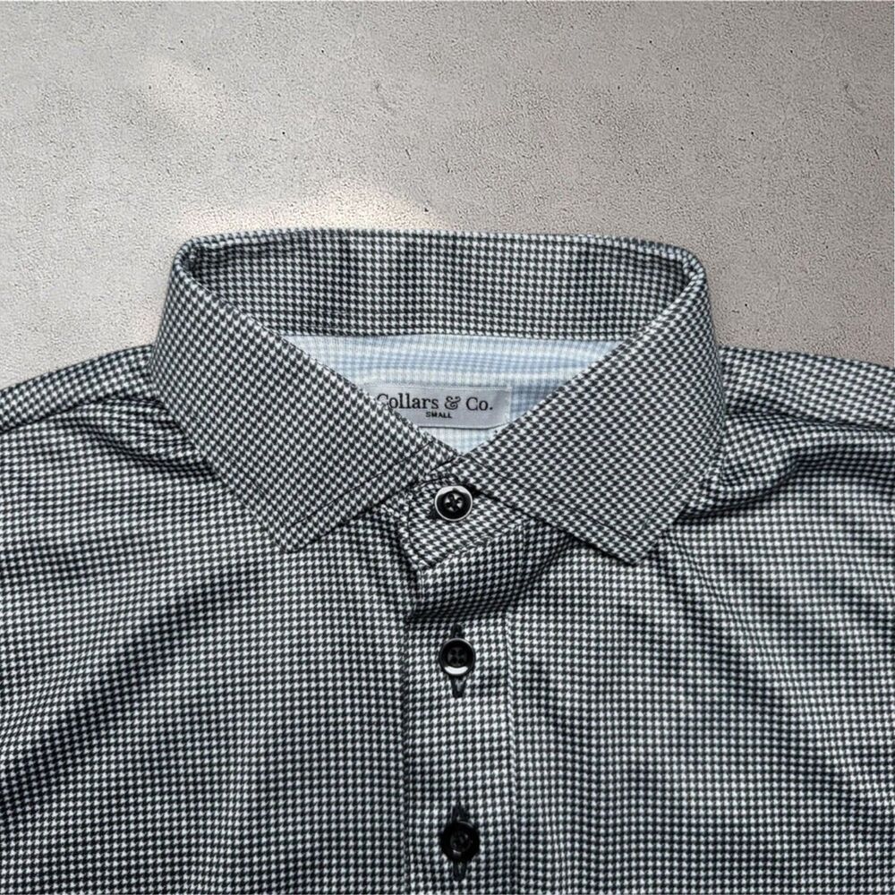 Collars and Co Mens Golf Polo Shirt Black Houndstooth Size S Geometric Dad